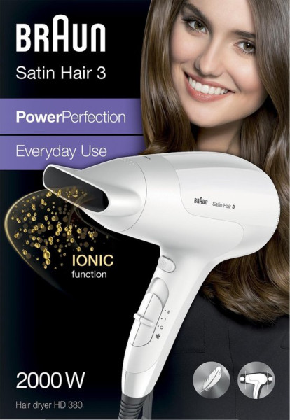 Braun Satin Hair 3 Power Perfection BRHD380E Föhn - 3 temperaturen - 2 snelheden - Extra licht - Coo
