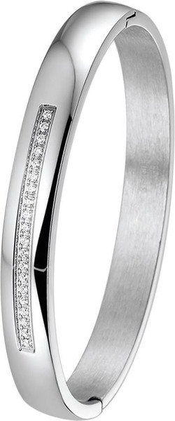 The Jewelry Collection - Bangle Scharnier Zirkonia Bolle Buis 8 X 60 mm - Staal