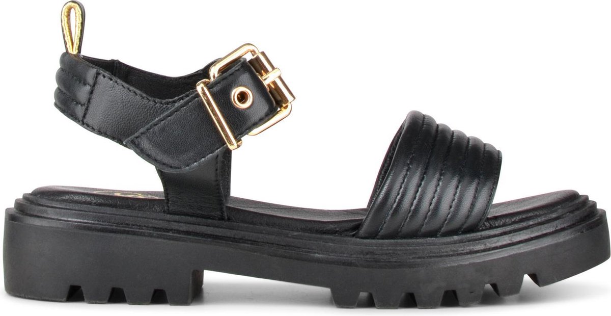 precedent vis thuis PS Poelman SATURNOS Dames - Maat 39 - Leren Chunky Plateau Sandalen met  Gouden Details - Zwart | DGM Outlet