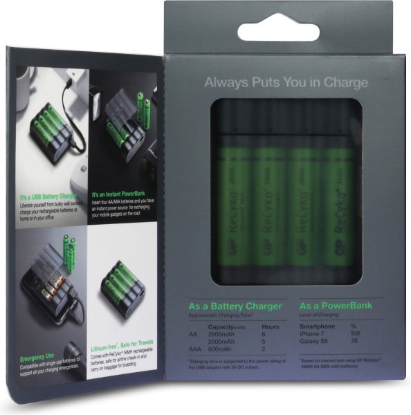 GP Charge Anyway Powerbank incl. 4x AA batterijen 2600mAh