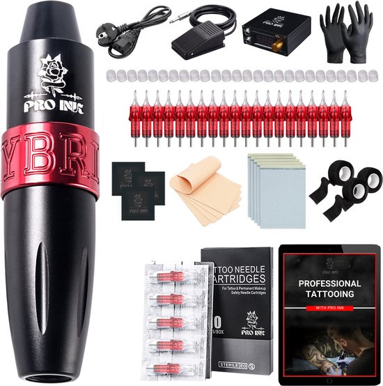 PRO INK® Professionele Tattoo Machine met 20 Naalden – Compleet Tatoeage Starters Set - Tattoo Pen -