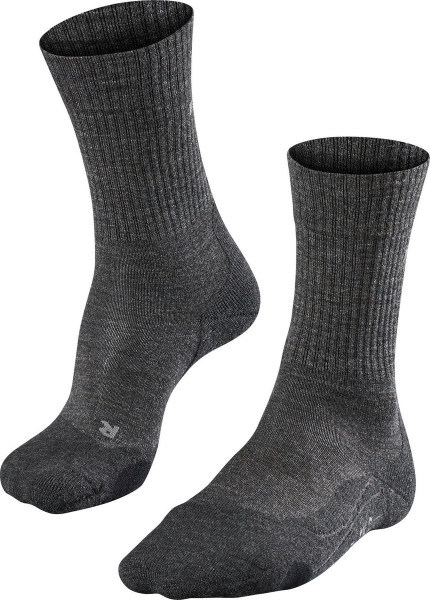 FALKE Maat 44-45 TK2 Wool Wandelsokken anti blaren, medium padding merinowol sportsokken heren grijs