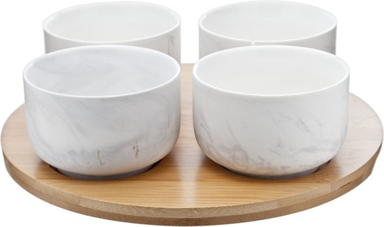 Cosy & Trendy Marble Grey Bamboeplank Met Schalen - Set-5