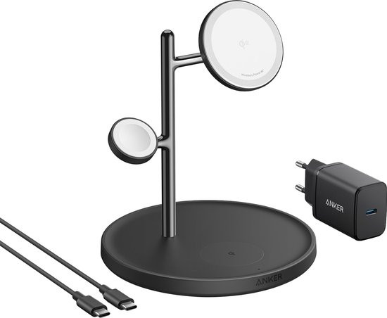 Anker MagGo 3-in-1 Draadloze Oplader - 15W Wireless Charger - Voor iPhone, Apple Watch en AirPods -