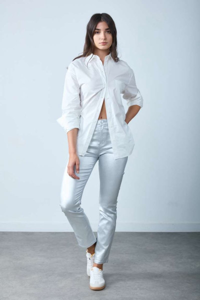 Broek Toxik3 Maat 36 hoge taille zilver chrome lederlook