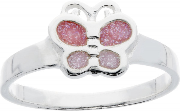 Lilly Ring met vlinder - Zilver - Glitter - roze - mt 15.25