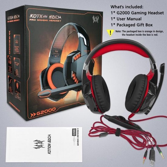 KOTION EACH Gaming Headset - Windows - Zwart/Rood