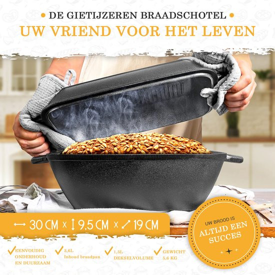 Gietijzeren pot brood bakken inclusief rijsmand - 28 cm