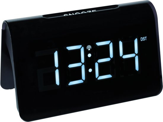 TFA Zendergestuurde Design Led Wekker - Alarm Met Snoozefunctie - Zwart - Wit