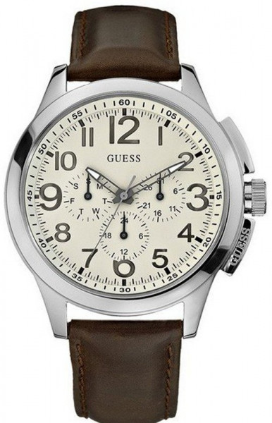 Guess W10562G1 Dress Steel - Horloge - 39 mm - Leer - Bruin