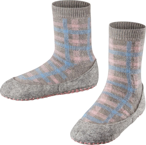FALKE Chequed Cosyshoe - maat 27-28 - Kids Unisex Huissokken - Lichtgrijs