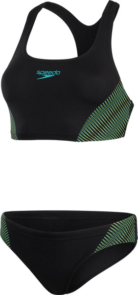 Speedo Maat 40 Placement 2 pieces Badpak Dames - Zwart / Groen