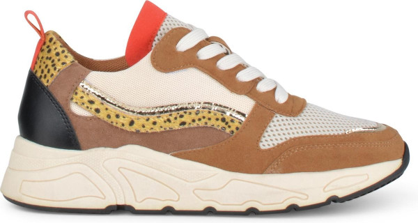 PS Poelman Dames - maat 42 - CAROCEL Imitatie Leren Suedè PU Runner Sneakers met Beige Profielzool -