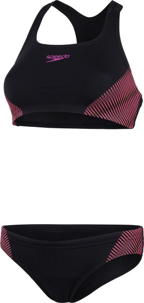 Speedo - Maat 40 - Placement 2 pieces Badpak Dames - Zwart / Roze