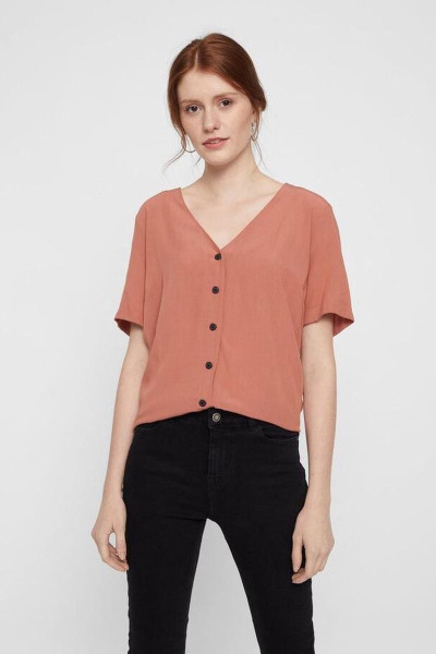 Pieces - Maat XS - PCCECILIE SS TOP NOOS BC Copper Brown Vrouwen