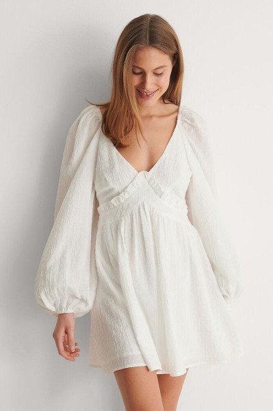 NA-KD - Maat EU 38 - Puff Sleeve Detail Vrouwen Jurk - White