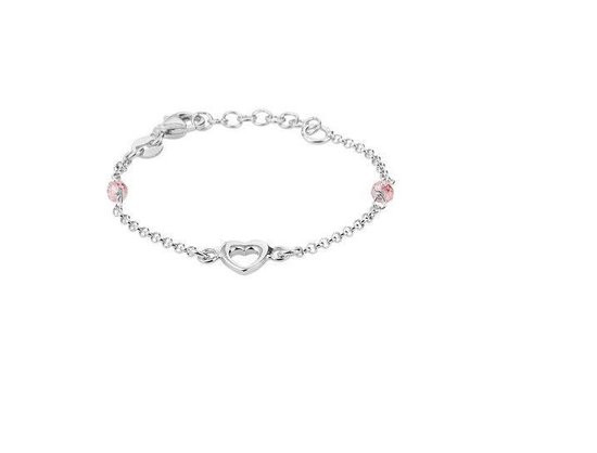 The Jewelry Collection - Zilveren baby armbandje met hartje en roze steentjes