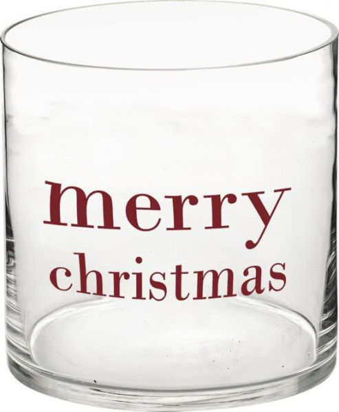 Bloomingville Kerst - Kerstvaas - Glas - 'Merry€¦' - 20x20cm - Helder/Rood