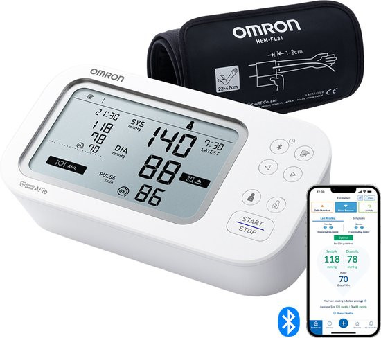 OMRON X7 Smart AFib Bloeddrukmeter voor bovenarm | Check voor AFib bij elke bloeddrukcontrole | Klin