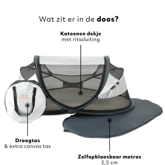 Deryan Baby Luxe Campingbedje – Inclusief zelfopblaasbare matras - Silver
