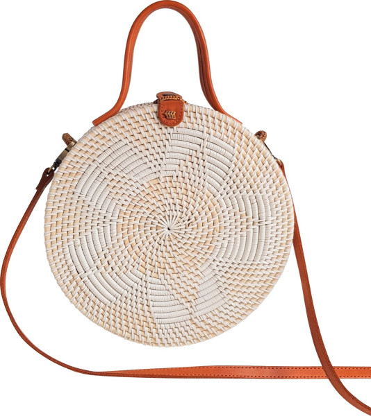 DUA grote witte ronde rieten bali tas clutch big white round bag 25 cm
