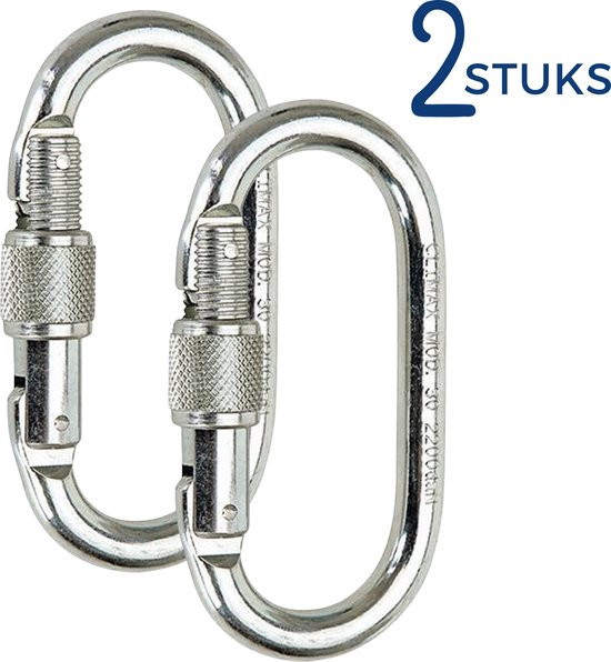 Climax Karabijnhaak 2 stuks - 10 x 5,5 cm - Veiligheidssluiting - Klimkarabijnhaak - Valbeveiliging