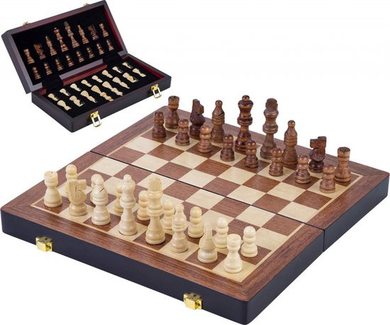Engelhart Schaakspel Inklapbaar 38,5 Cm Hout Bruin/wit 33-delig