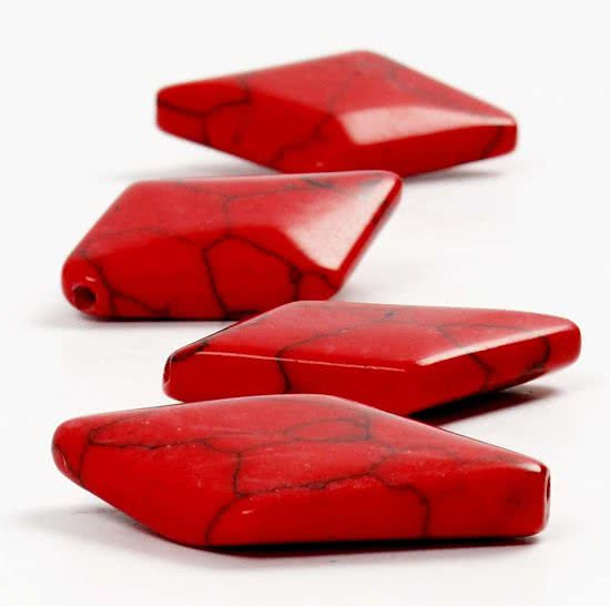 Steen kralen, afm 32x22 mm, rood, 1 slag