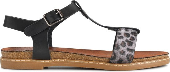 PS Poelman Dames Sandalen - Maat 41 - Brizo - Zwart met Luipaard Print