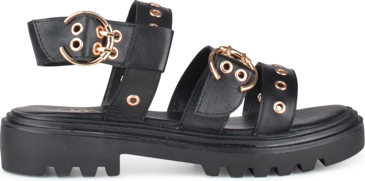 stopcontact native String string PS Poelman - maat 37- SATURNOS Dames Leren Chunky Plateau Sandalen met  Gouden Studs - Zwart | DGM Outlet