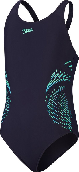 Speedo - Maat 164 Placmement Muscleback Marine/Groen Meisjes Sportbadpak