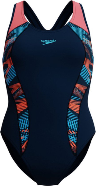 Speedo Maat 44 Placement Laneback Dames Sportbadpak - Marine/Oranje