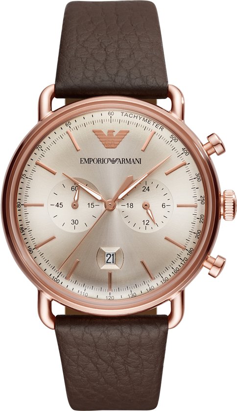 Emporio Armani herenhorloge rosekleurig -Ø 43 mm Leer Mineraalglas