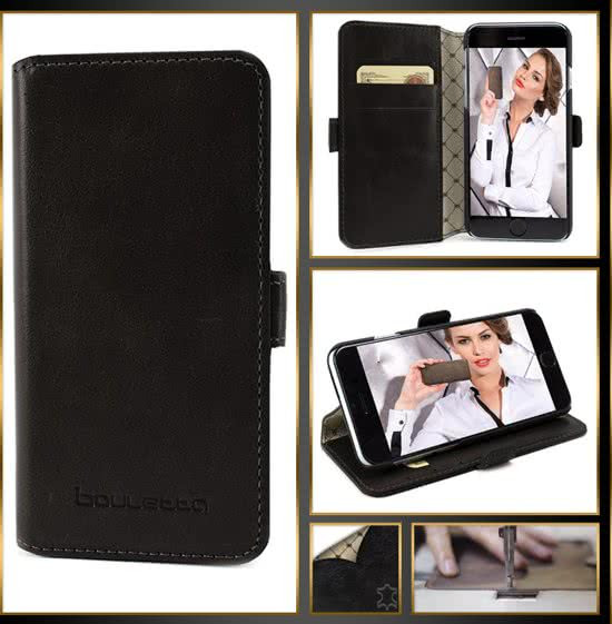 Echt Leer cover - iPhone 6 hoesje - Lederen Wallet Case Zwart - WalletCase (Rustic Black)