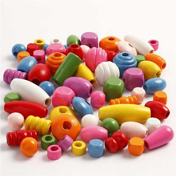 Creotime Houten kralen, afm 5-28 mm, kleuren assorti, 200 gr, 400 ml