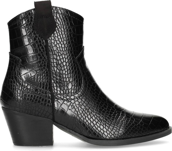 Posh by Poelman JESSIE - maat 38 - Dames Enkellaarzen - Zwart met slangenprint