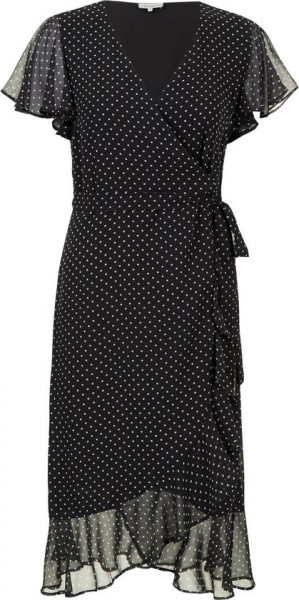 Promiss Fancy Dot Dames Jurk - Zwart - Maat 38