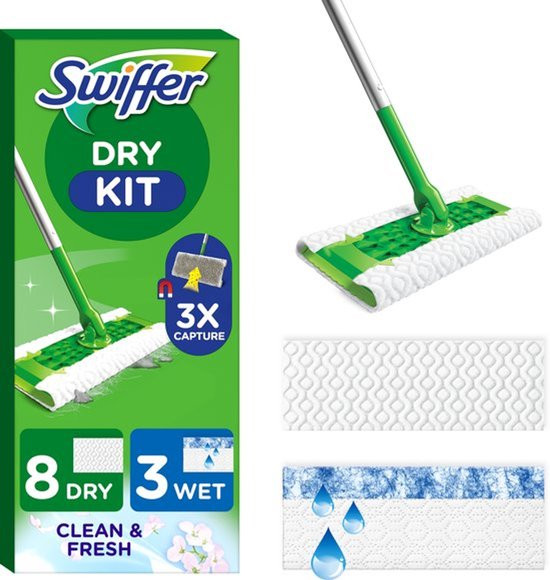 Swiffer Vloerreiniger Starterskit - 1 Dweil - 8 Droge en 3 Vochtige Vloerdoekjes