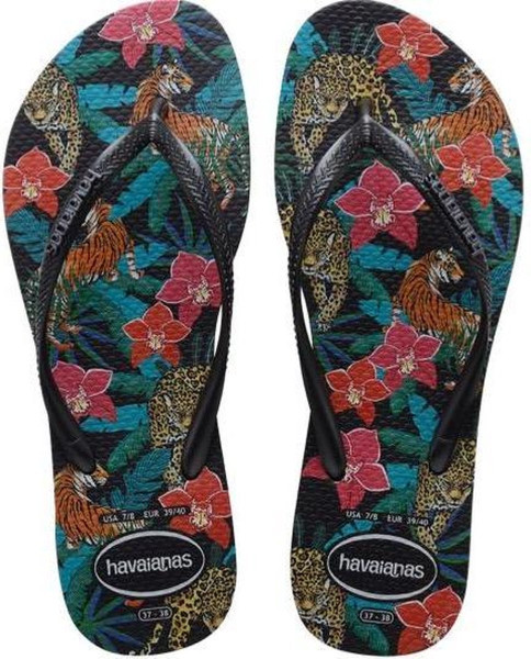 sigaar Serena Het is goedkoop Havaianas Slim Tropical Dames Slippers - Maat 35/36 - Black/Dark Grey  Metallic | DGM Outlet