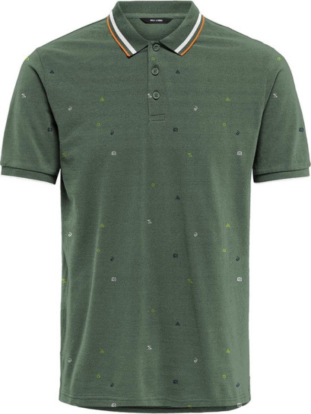 Only & Sons - Maat M - Onskris Life Slim Ss Aop Polo 22020038 Hedge Green