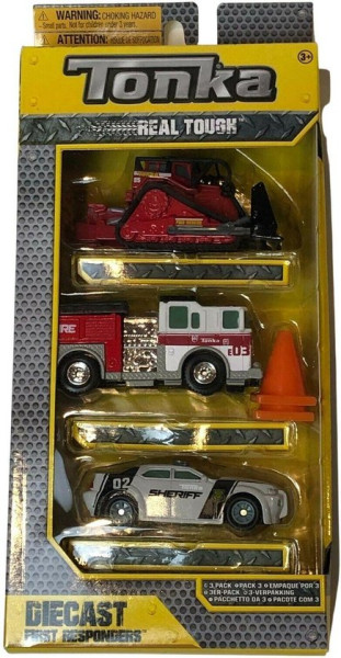 Tonka 3 pak Politiewagen, reddingsvoertuig en bulldozer van metaal