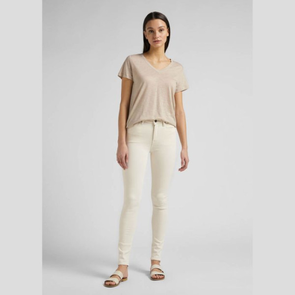 LEE V Neck Oxford Tan - Maat S - Dames T-shirt