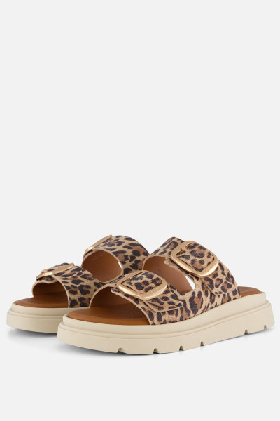 Tamaris - maat 40- Leopard Slippers bruin Leer - Dames