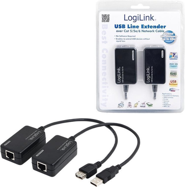 LogiLink UA0021D USB 1.1 Extender (verlenging) via netwerkkabel RJ45 60 m
