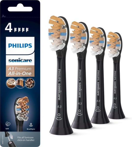 Philips Sonicare A3 Premium All-in-One - Opzetborstels - 4 stuks - Zwart - HX9094/11