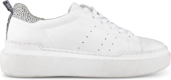PS Poelman Star -maat 41- Dames Leren Tennis Sneakers met Leopard Print en Strap - Wit