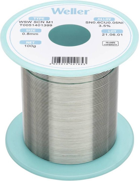 Weller T0051401399 - Soldeerdraad WSW SCN M1 - 0,8 mm - 100g - SN0.6CU0.05Ni3.5%