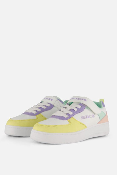Skechers - maat 35- Sport Court 92 Meisjes Sneakers - Wit-Multicolour