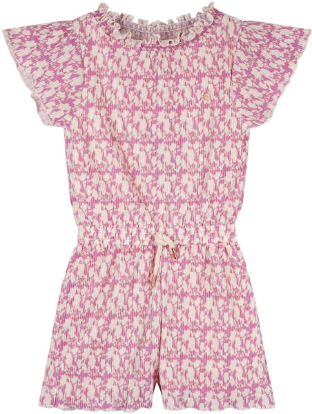 NoNo - maat 134/140 - zomer jumpsuit meisjes - fresia paars - AOP bloemen, plissee, jersey - Sil