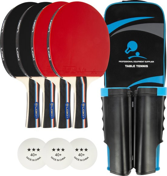 Professionele tafeltennis set - 2 Tafeltennisbatjes - 3 Balletjes - Pingpong net - Opberghoes met ri